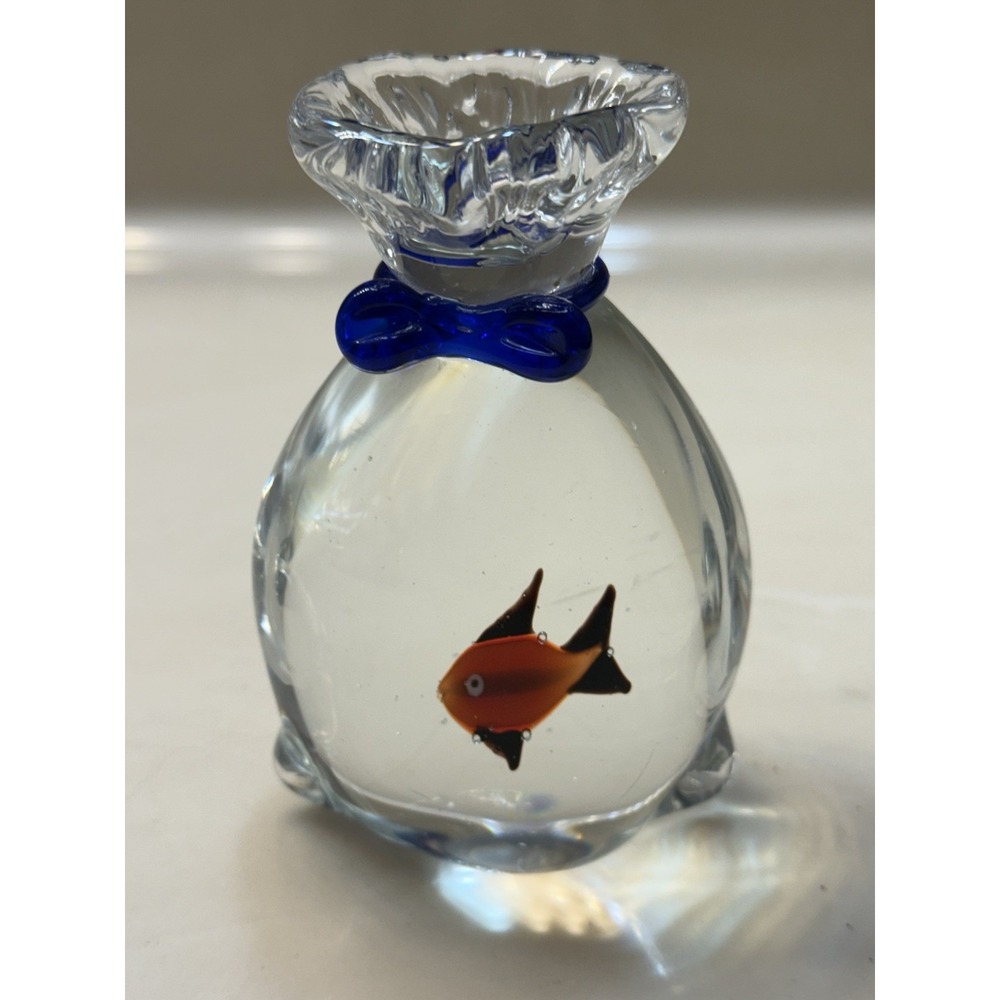 Murano Glass Fish In Bag With Drawstring Paperweight